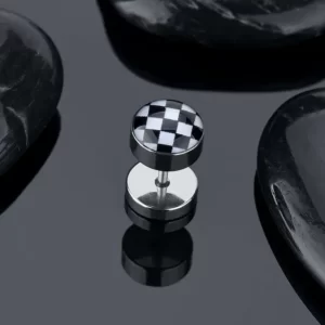 Orecchino a bottone in acciaio inossidabile uomo scacchi
